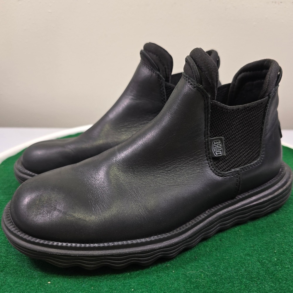 Hey Dude Branson Leather Ankle Chelsea Boots Womens 8 Black 40388-060 Slip On - Picture 2 of 10